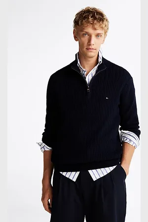 Tommy Hilfiger Sweter o splocie w jodełkę z krótkim zamkiem