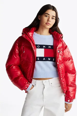 Tommy Hilfiger Błyszcząca kurtka puchowa z kapturem