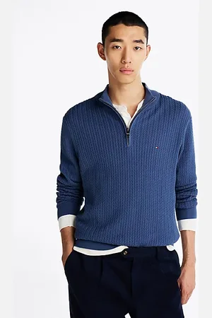 Tommy Hilfiger Sweter o splocie w jodełkę z krótkim zamkiem
