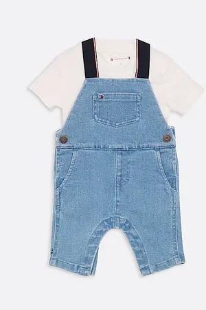 Tommy Hilfiger Jeansowe ogrodniczki z kontrastowymi szelkami