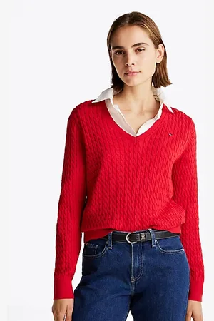 Tommy Hilfiger Sweter z dekoltem w szpic i warkoczowym splotem
