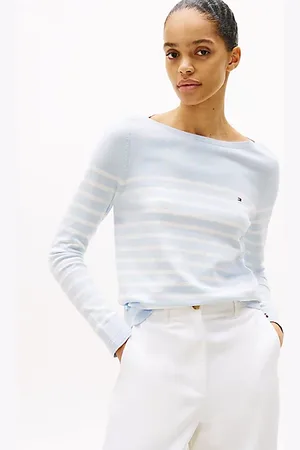Tommy Hilfiger Dżersejowy sweter z dekoltem w łódkę