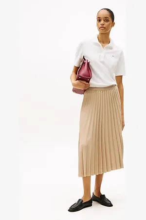 Tommy Hilfiger Plisowana spódnica midi z logo w talii