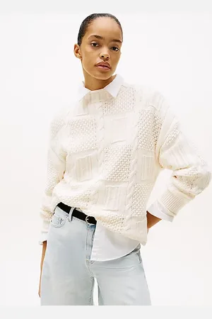 Tommy Hilfiger Luźny sweter z dzianiny o mieszanym splocie