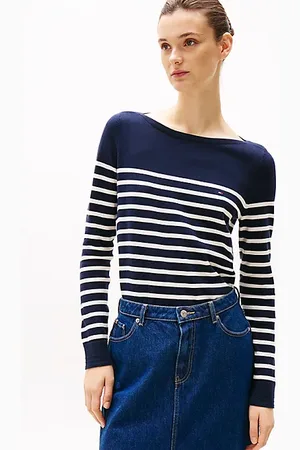 Tommy Hilfiger Dżersejowy sweter z dekoltem w łódkę