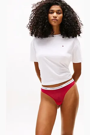 Tommy Hilfiger Koronkowe thongi z logo na pasku w talii