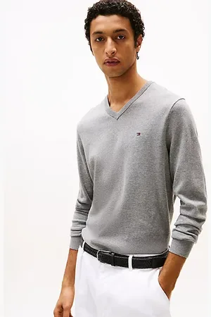 Tommy Hilfiger Sweter z dekoltem w szpic i wyhaftowaną flagą