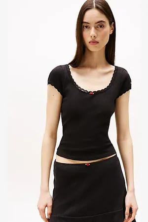 Tommy Hilfiger Dopasowany T-shirt z dzianiny ażurowej