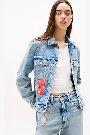 Tommy Hilfiger Patchworkowa kurtka typu trucker z denimu