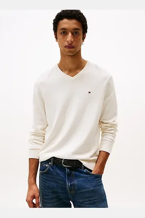 Tommy Hilfiger Sweter z dekoltem w szpic i wyhaftowaną flagą