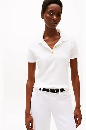 Tommy Hilfiger Wąska koszulka polo z guzikami w kolorze złota