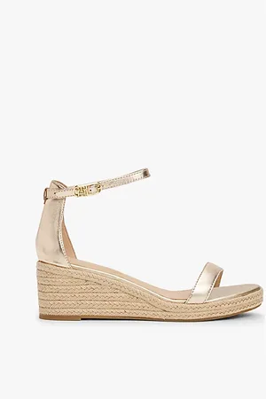 Tommy Hilfiger Metaliczne skórzane espadryle na koturnach