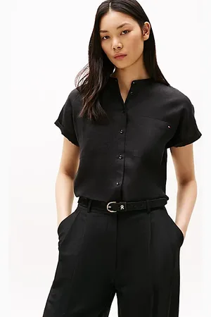 Tommy Hilfiger Luźna lniana bluzka z krótkim rękawem