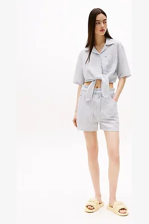 Tommy Hilfiger Szorty z domieszką lnu i marszczoną talią