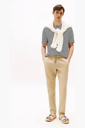 Tommy Hilfiger Luźne spodnie Harlem ze zwężanymi nogawkami z mieszanki lnu