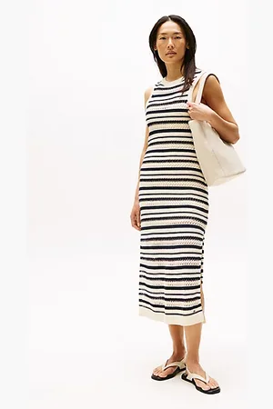 Tommy Hilfiger Szydełkowa sukienka midi bez rękawów