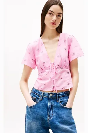 Tommy Hilfiger Bluzka o wąskim kroju z haftem angielskim