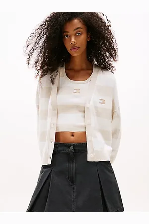 Tommy Hilfiger Luźny kardigan w paski z naszywką Tommy