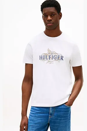 Tommy Hilfiger T-shirt z tropikalnym logo i dekoltem okrągłym