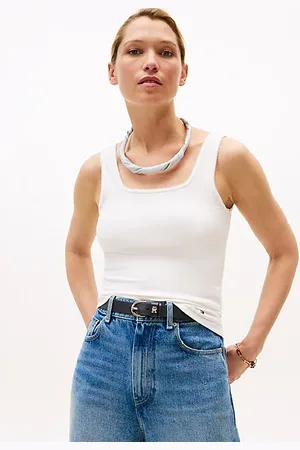 Tommy Hilfiger Prążkowany top bez rękawów o wąskim kroju