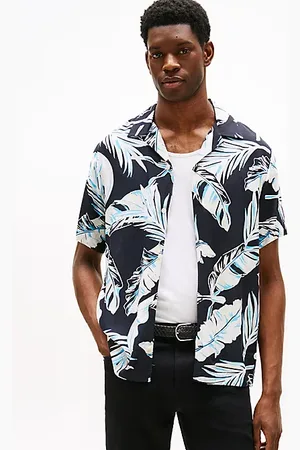 Tommy Hilfiger Lekka koszula z krótkim rękawem, tropikalny wzór