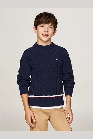 Tommy Hilfiger Sweter z dzianiny szenilowej z sygnowanym paskiem