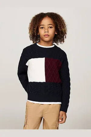 Tommy Hilfiger Sweter ze splotem warkoczowym i blokami kolorów