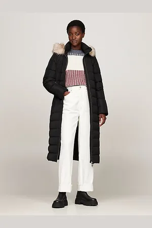 Tommy Hilfiger Długi puchowy płaszcz z kapturem