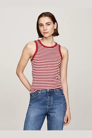 Tommy Hilfiger Top bez rękawów w paski o prążkowanej fakturze