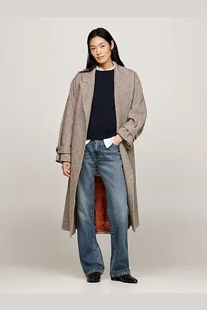 Tommy Hilfiger Wełniany trencz ze splotem w jodełkę