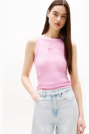 Tommy Hilfiger Prążkowany top bez rękawów z cieniowaną flagą