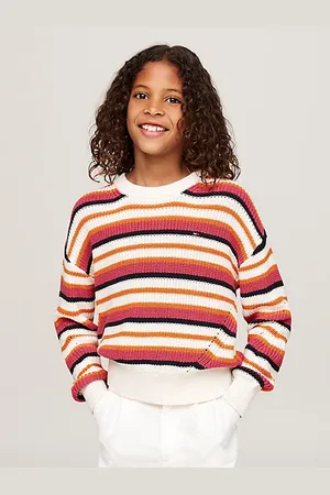 Tommy Hilfiger Luźny sweter w paski z okrągłym dekoltem