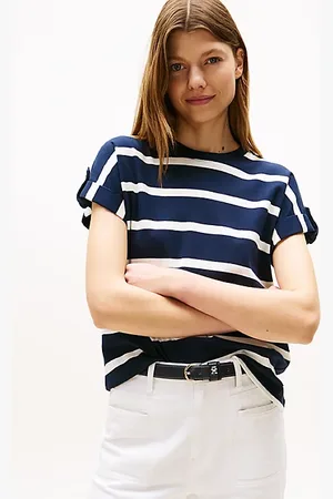 Tommy Hilfiger T-shirt z okrągłym dekoltem i złotymi guzikami