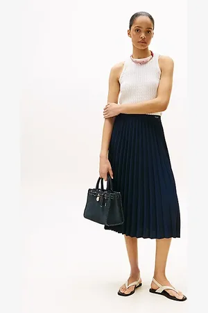 Tommy Hilfiger Plisowana spódnica midi z logo w talii