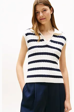Tommy Hilfiger Sweter polo bez rękawów z splotem warkoczowym