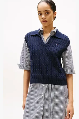 Tommy Hilfiger Sweter polo bez rękawów z splotem warkoczowym