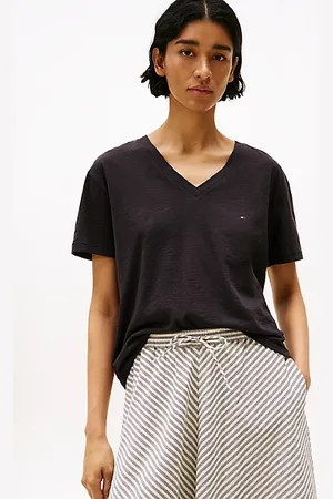 Tommy Hilfiger Teksturowany T-shirt z dekoltem w szpic