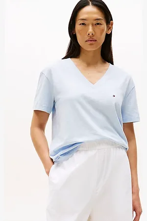 Tommy Hilfiger Teksturowany T-shirt z dekoltem w szpic