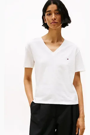 Tommy Hilfiger Teksturowany T-shirt z dekoltem w szpic