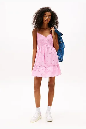 Tommy Hilfiger Luźna sukienka mini z haftem angielskim