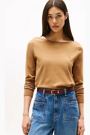 Tommy Hilfiger Dżersejowy sweter z dekoltem w łódkę