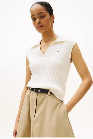 Tommy Hilfiger Sweter polo bez rękawów z splotem warkoczowym