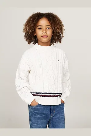 Tommy Hilfiger Sweter z dzianiny szenilowej z sygnowanym paskiem