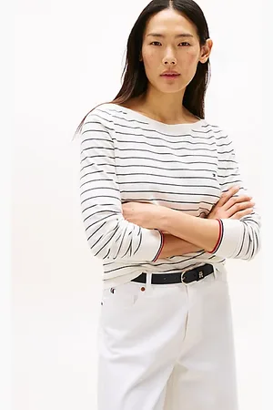 Tommy Hilfiger Dżersejowy sweter z dekoltem w łódkę