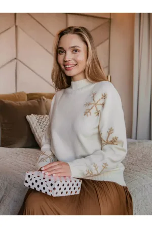 Top Secret Sweter z półgolfem w złote śnieżynki