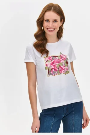 Top Secret T-shirt damski z nadrukiem w kwiaty