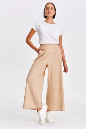 Top Secret Beżowe spodnie damskie wide leg