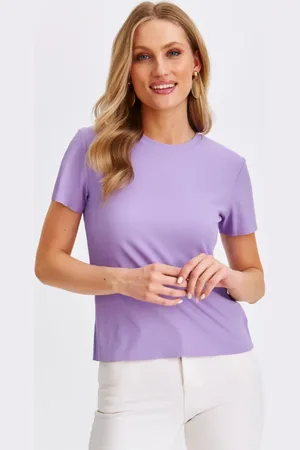 Top Secret Lawendowy t-shirt damski z krótkim rękawkiem