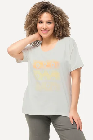 Ulla Popken T-shirt, paski, oversize, okrągły dekolt, rękaw 1/2