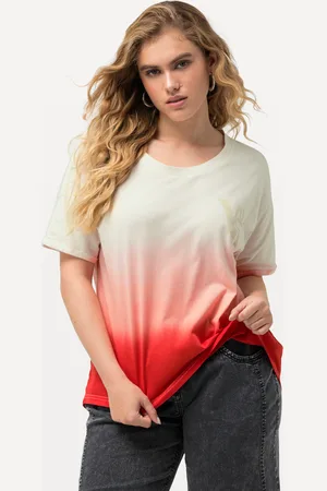 Ulla Popken T-shirt, dżersej bubble, batikowe paski, okrągły dekolt, rękaw 1/2